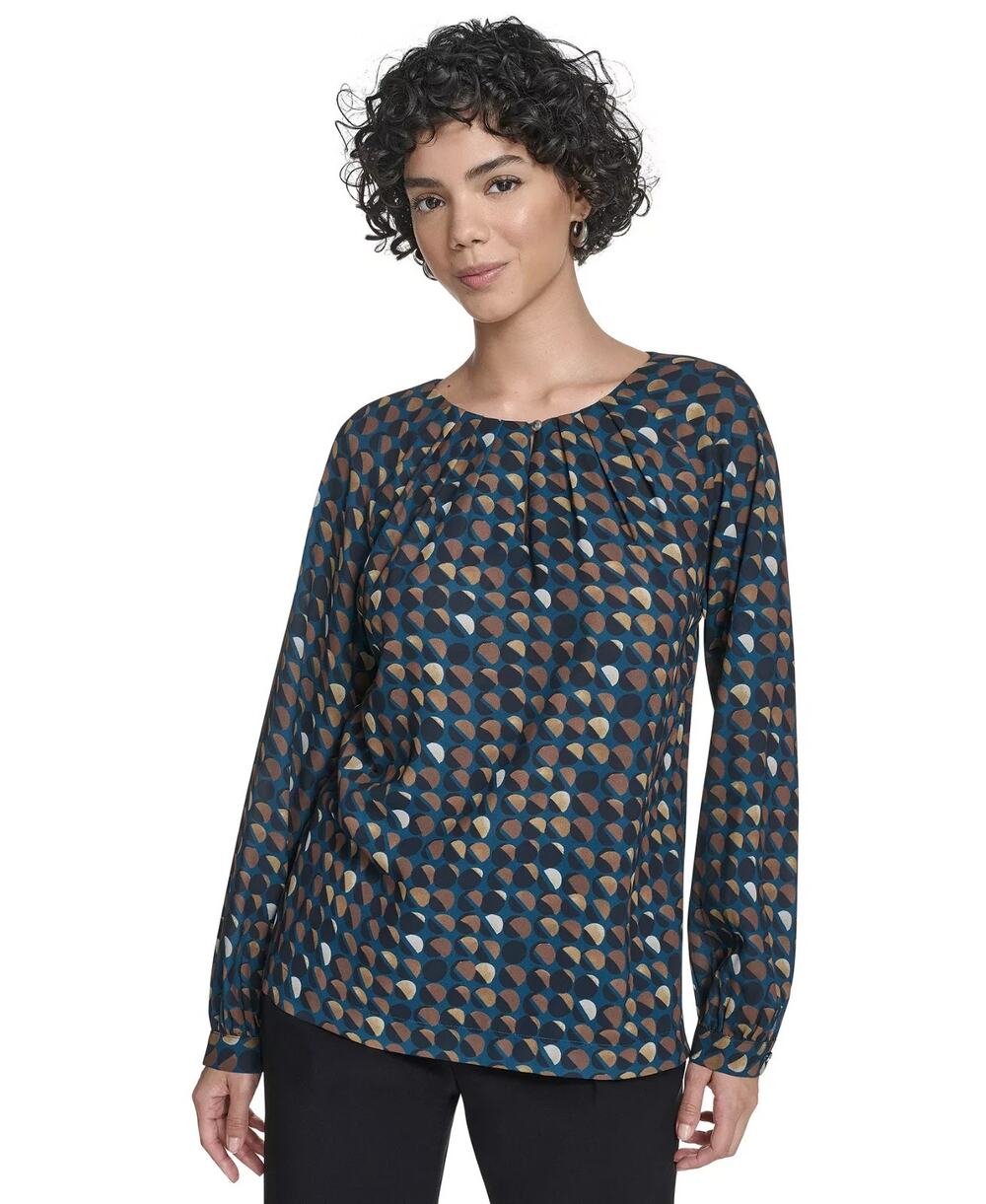 Calvin Klein Women's Printed Georgette Long-Sleeve Blouse Multi Size M 2342